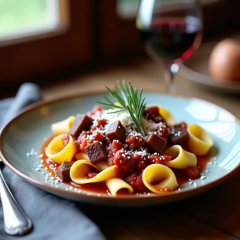 Pappardelle con Ragú de Ciervo y Vino Tinto: Receta Italiana de Alta Montaña