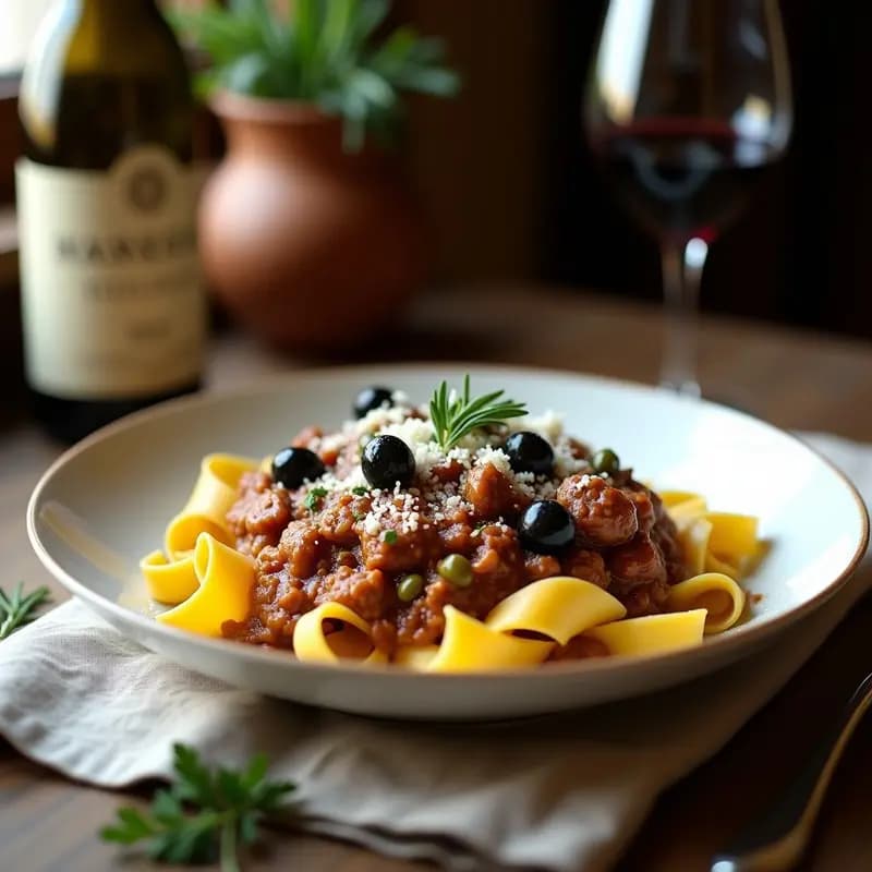 Pappardelle al Ragú de Conejo y Aceitunas: Pasta Italiana Tradicional y Alta en Proteína