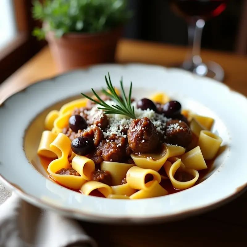 Pappardelle con Ragú de Cordero y Aceitunas Kalamata: Receta Italiana Gourmet en Olla Lenta