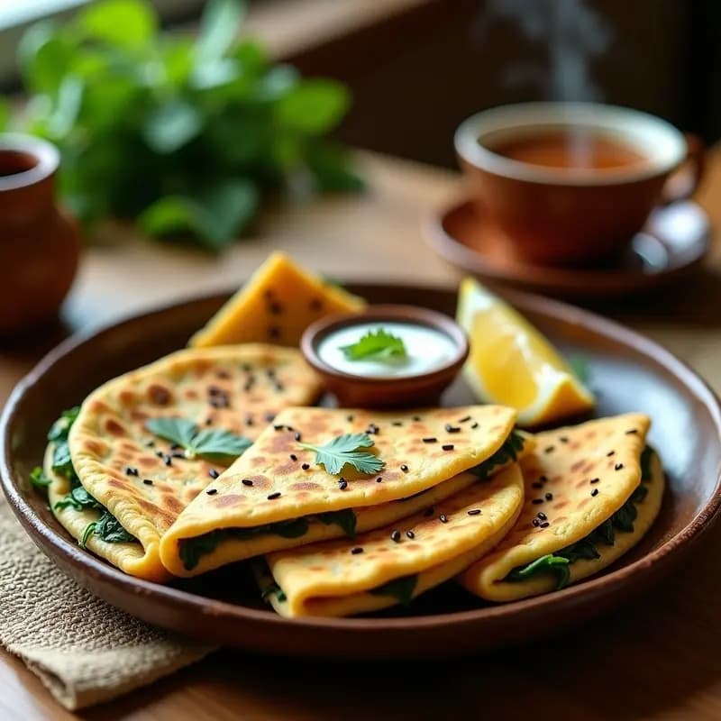 BدهParathas de Espinacas y Queso: Pan Indio Relleno para Desayuno Saludable