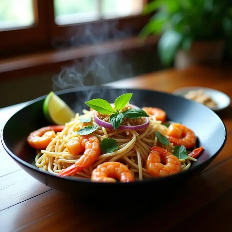 Pardee Thai de Fideos de Arroz con Camarones y Hierbas Aromáticas: Receta Tailandesa en Wok Rápida