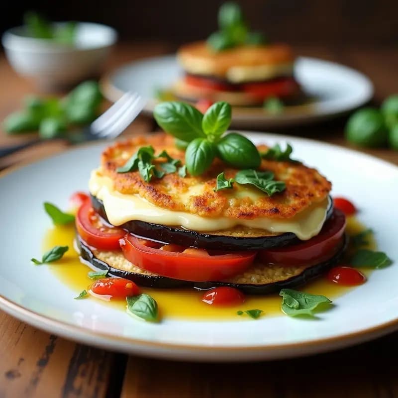 Parmesana de Berenjena y Tomate Seco con Vinagreta de Albahaca: Receta Italiana Sin Lactosa