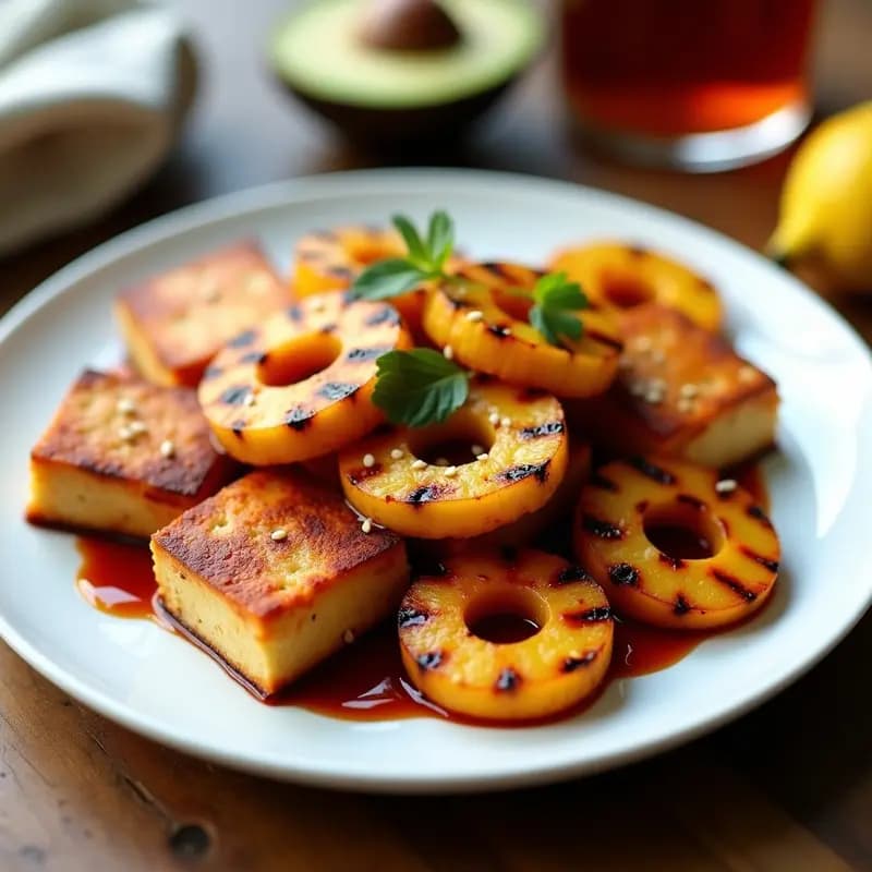 Parrillada de Piña y Tofu con Salsa Barbacoa Casera: Receta Vegana en Airfryer