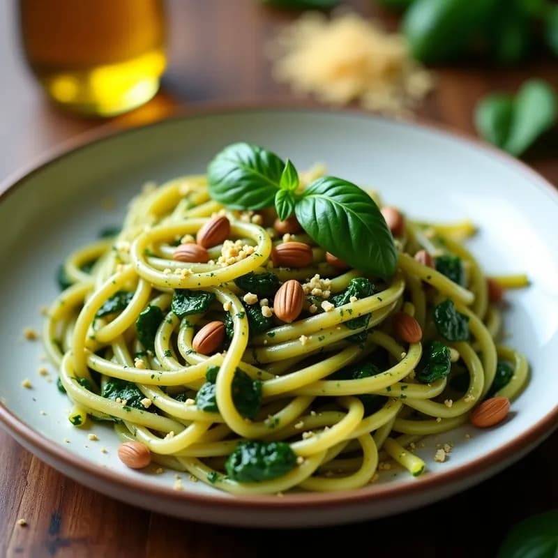 Pasta al Pesto de Espinacas y Piñones: Receta Cremosa en 15 Minutos sin Lácteos