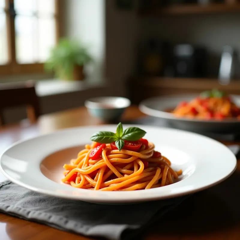 Pasta al Pomodoro con Albahaca Fresca y Aceite de Oliva Virgen Extra: Receta Italiana Clásica en 10 Minutos