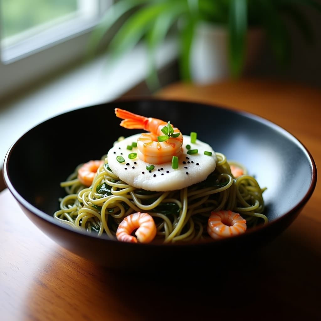Pasta de Algas Wakame con Gambas y Aire de Limón: Receta Japonesa Gourmet en 20 Minutos
