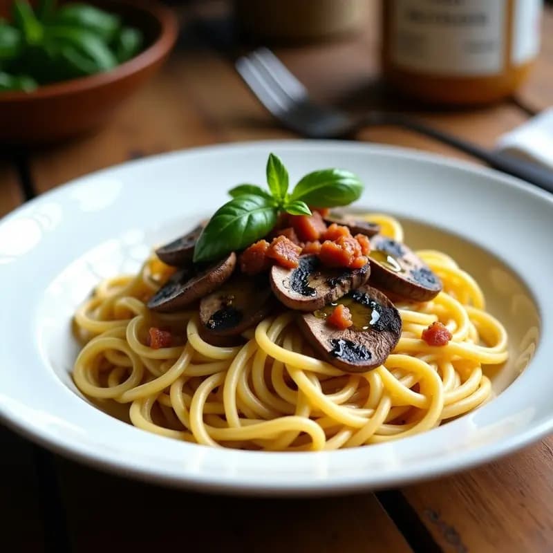 Pasta alla Gricia con Champiñones Portobello: Receta Italiana Keto y Sin Lactosa