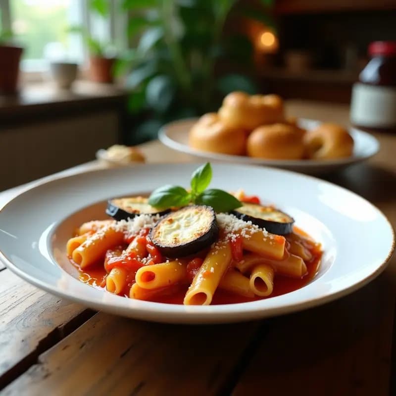 Pasta alla Normana con Berenjenas Asadas: Receta Siciliana Vegana y Sin Lactosa