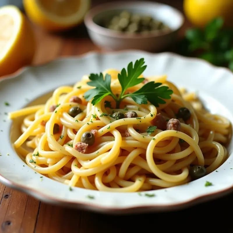 Pasta Allanata al Limón y Alcaparras con Anchoas: Receta Siciliana en Sartén Antiadherente