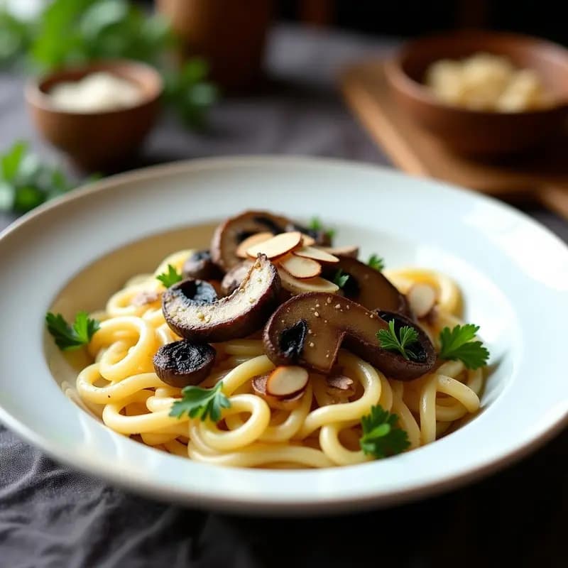 Pasta Arborio con Champiñones Portobello y Trufa Negra: Receta Italiana Vegana para Ocasiones Especiales