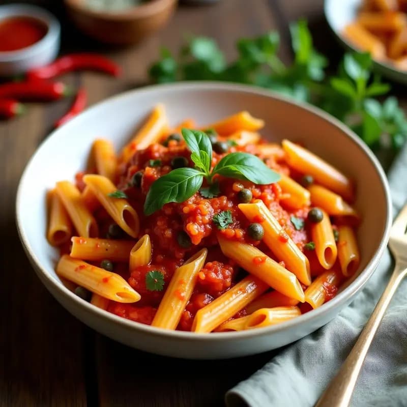 Pasta All’Arrabiata con Alcachofas y Anchoas: Receta Italiana Picante y Sin Lactosa