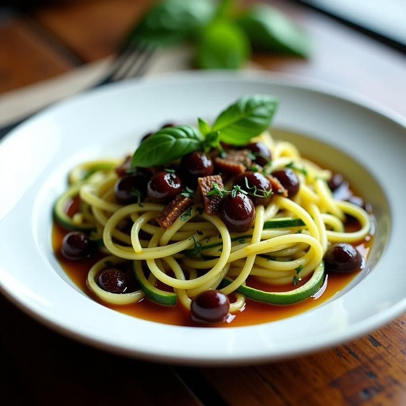 Pasta de Calabacín con Salsa de Aceitunas Kalamata y Alcaparras: Receta Keto en Airfryer