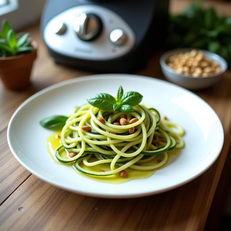 Pasta de Calabacín con Albahaca y Piñones: Receta Keto en Thermomix sin Cocción