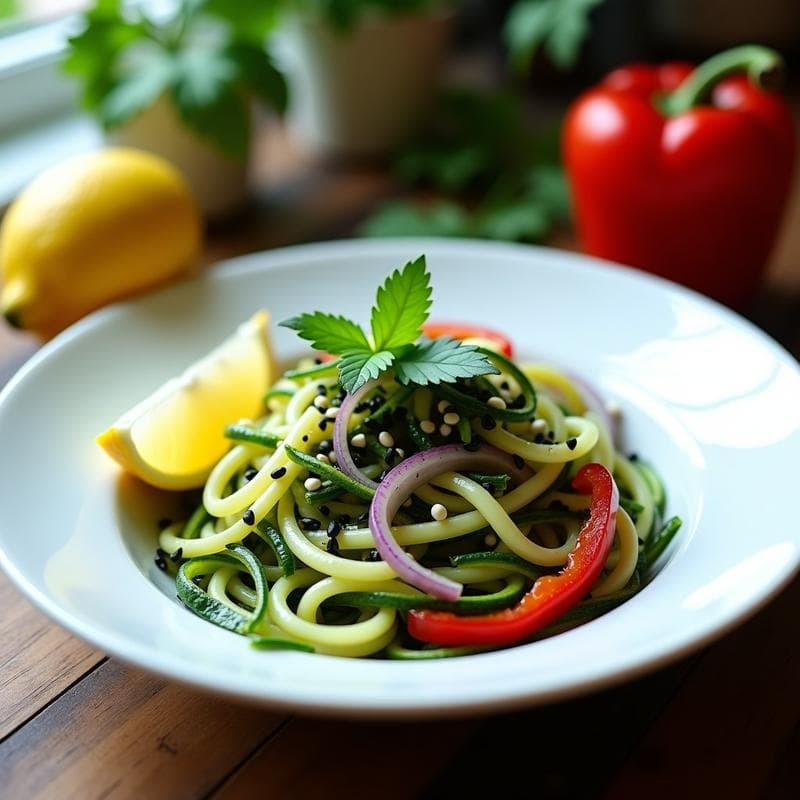 Pasta de Calabacín con Algas Wakame y Semillas de Sésamo: Receta Keto y Sin Cocción