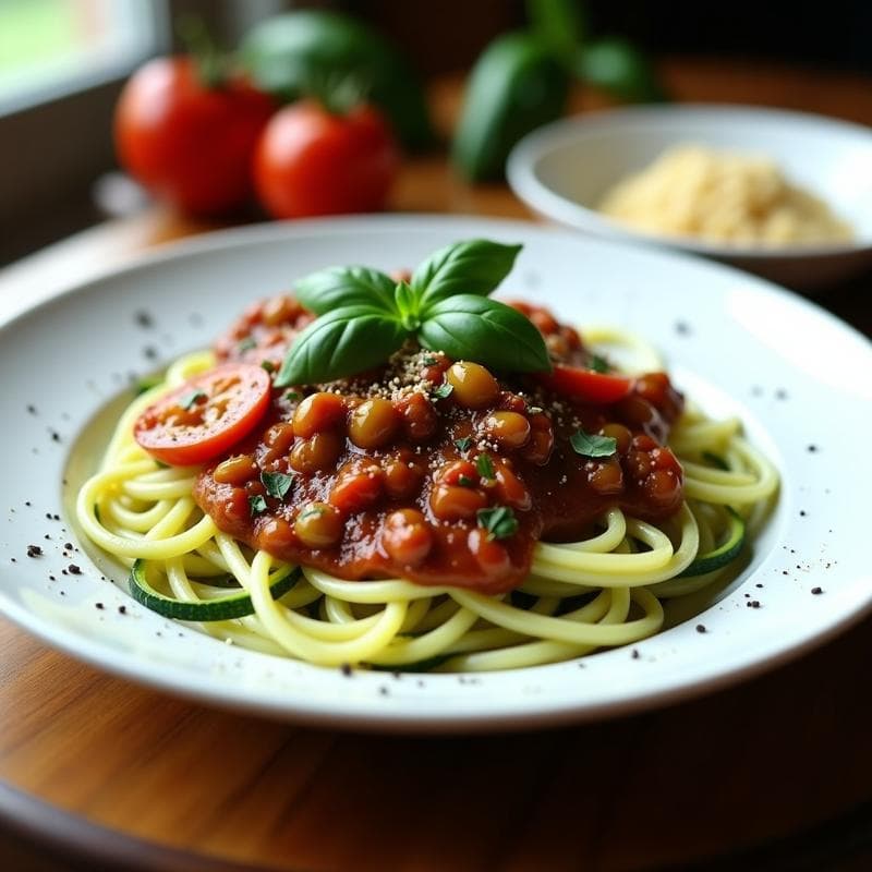 Pasta de Calabacín con Bolonesa de Hongos y Tomates Secos: Receta Vegana Keto