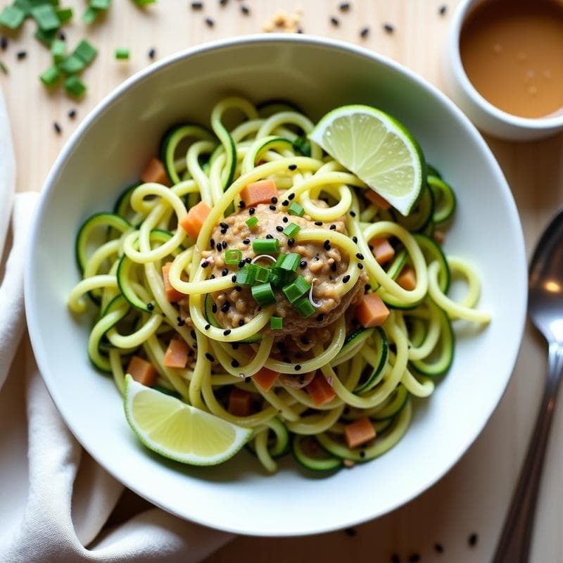 Pasta de Calabacín con Salsa de Cacahuate y Lima: Receta Sin Gluten y Sin Cocción