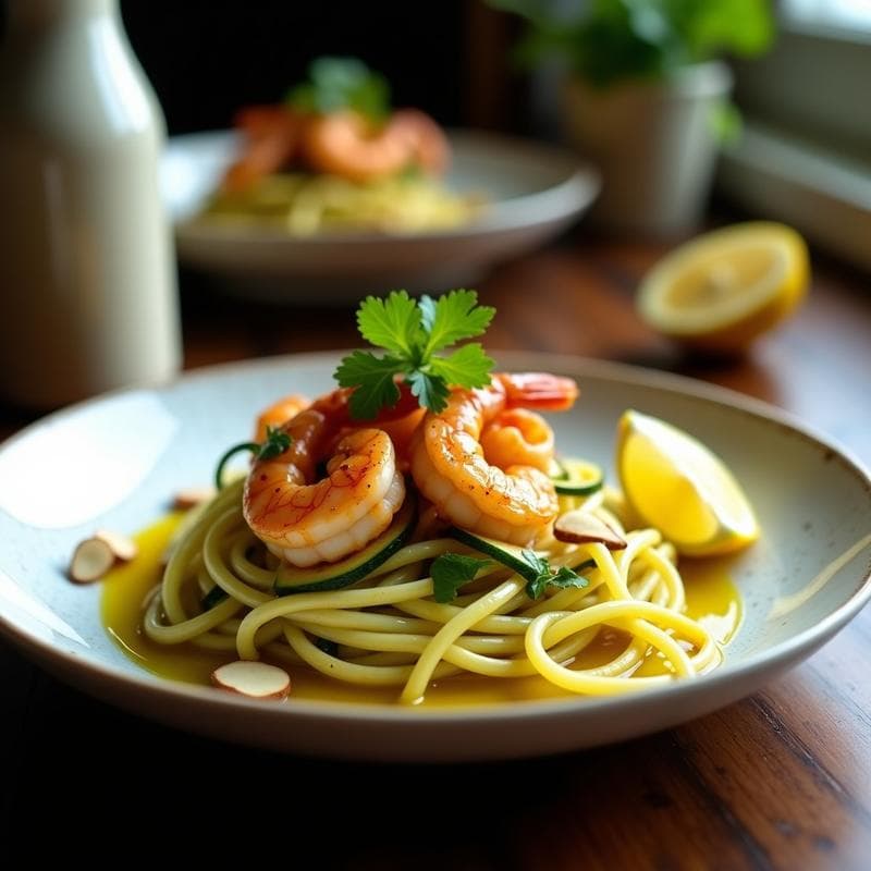 Pasta de Calabacín y Aceite de Oliva con Gambas al Ají Amarillo: Receta Keto Peruanizada