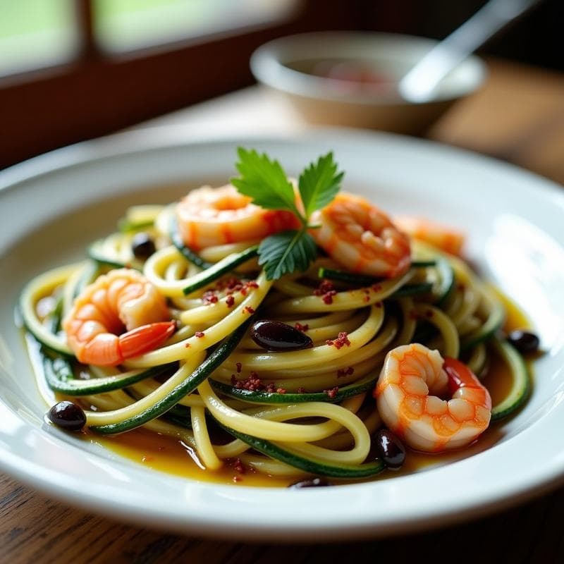 Pasta de Calabacín con Gambas y Ajo Negro: Receta Low Carb en Thermomix en 20 Minutos