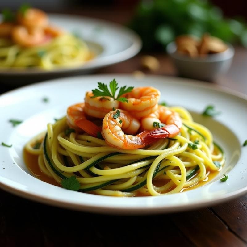 Pasta de Calabacín con Gambas y Ajojo: Receta Keto en 15 Minutos con Toque Español