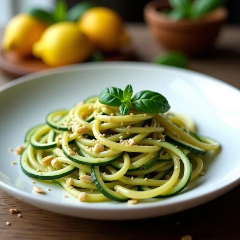 Pasta de Calabacín con Pesto de Almendras y Limón Confitado: Receta Low Carb en 15 Minutos
