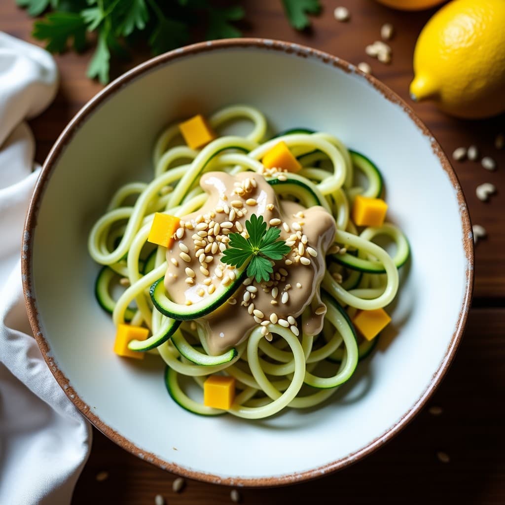Pasta de Calabacín con Salsa de Ajonjolí y Limón: Receta Libanesa Vegana y Sin Gluten