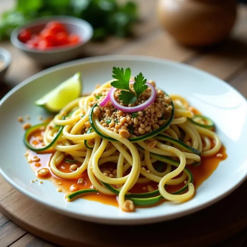 Pasta de Calabacín con Salsa de Cacahuete y Chile: Receta Tailandesa Sin Gluten en Thermomix