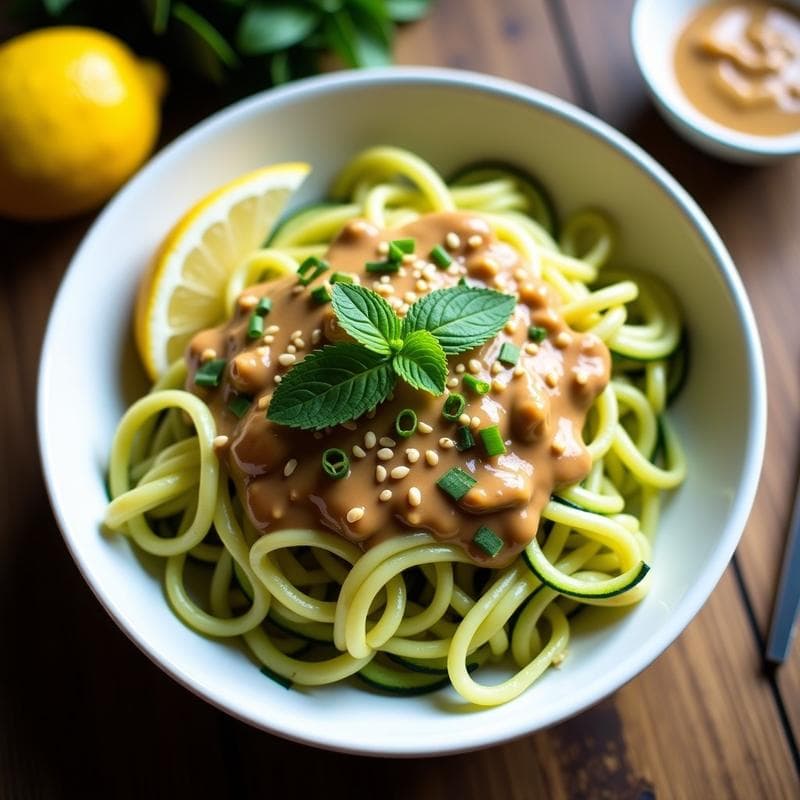 Pasta de Calabacín con Salsa de Cacahuete y Limón: Receta Keto y Sin Cocción