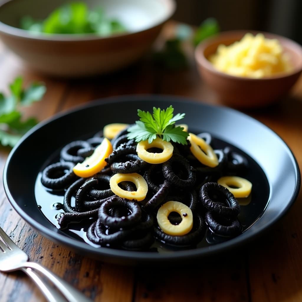 Pasta de Calamar con Salsa de Tinta y Ajo: Receta Italiana de Mar Baja en Carbohidratos