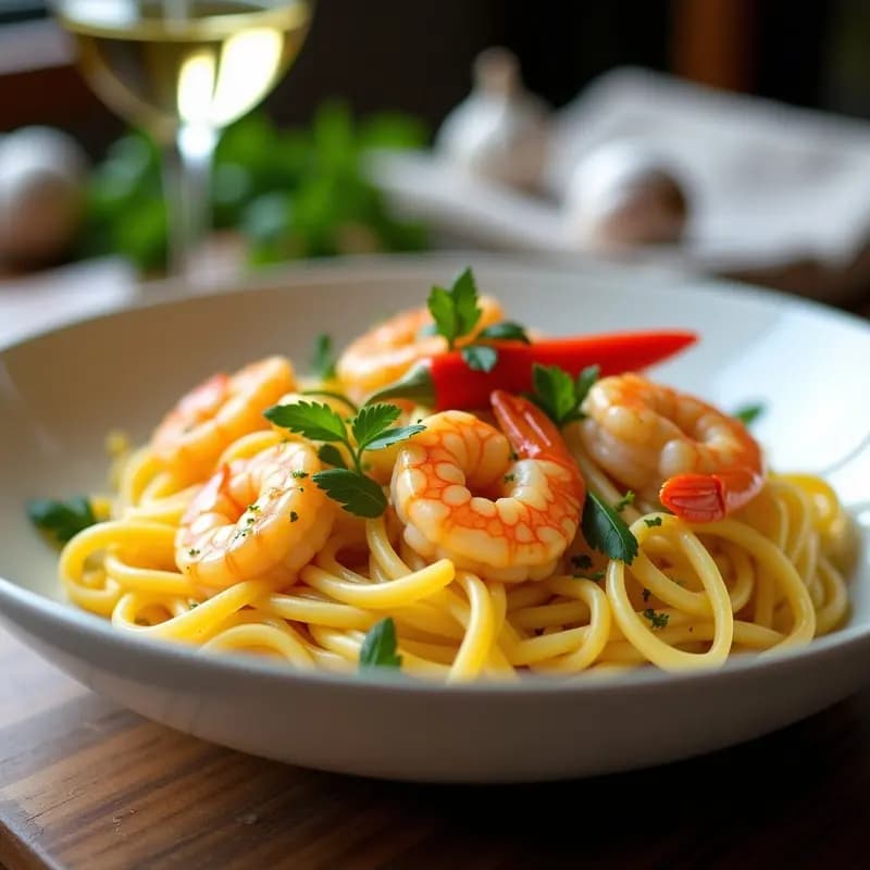 Pasta con Camarones al Ajillo y Vino Blanco: Receta Española Gourmet en 20 Minutos