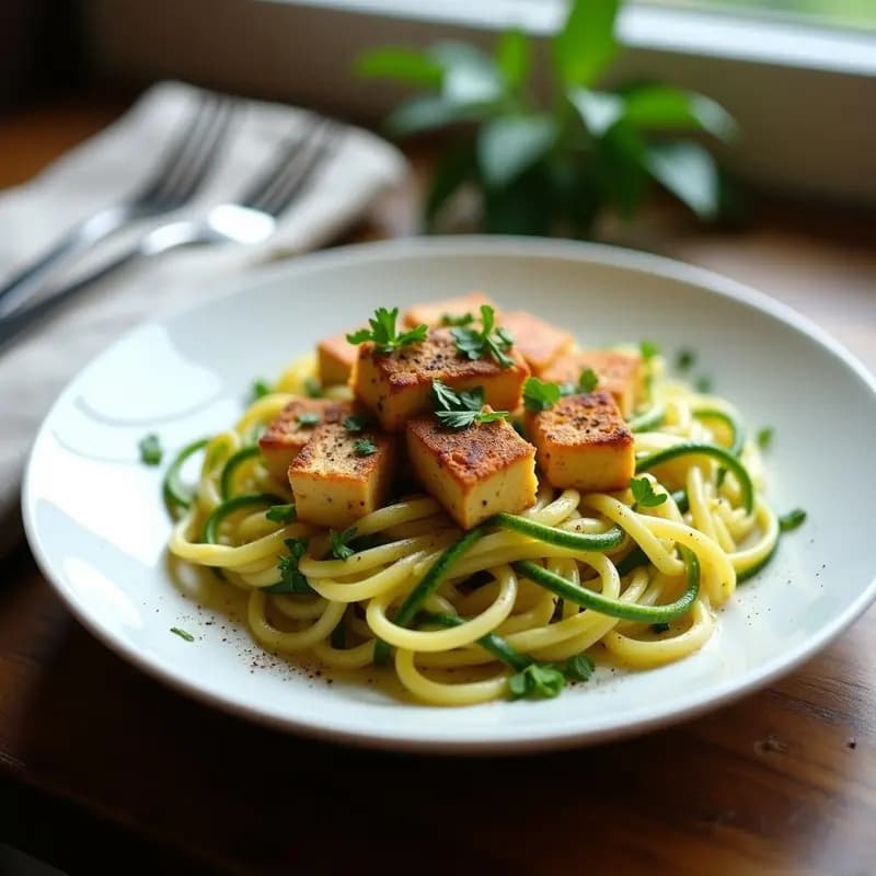 Pasta Carbonara de Calabacín y Huevos de Lino: Receta Italiana Vegana y Sin Pasta