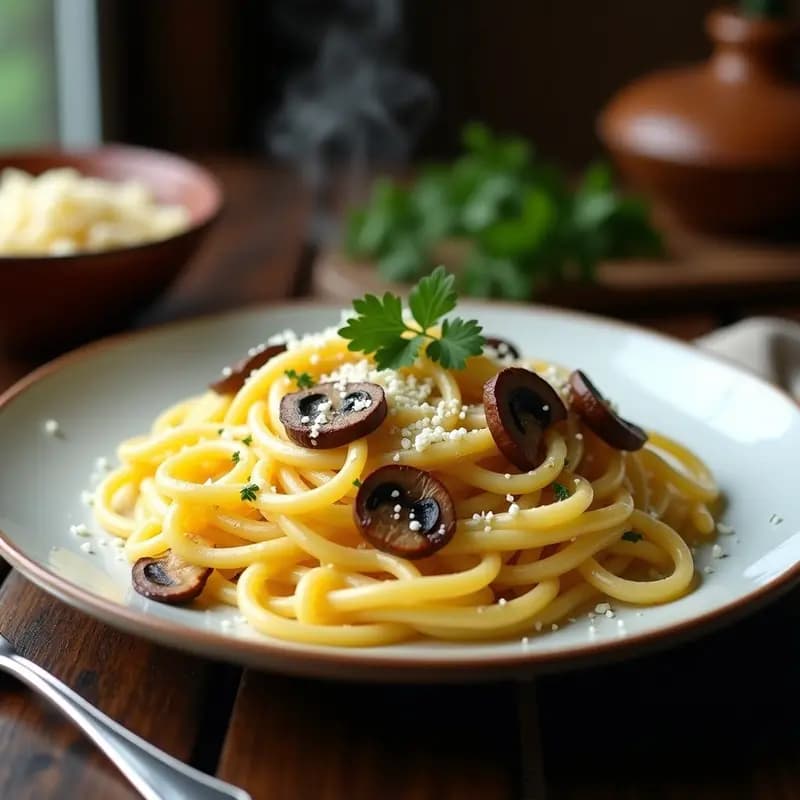 Pasta alla Carbonara con Champiñones Portobello: Receta Italiana Vegetariana en 20 Minutos