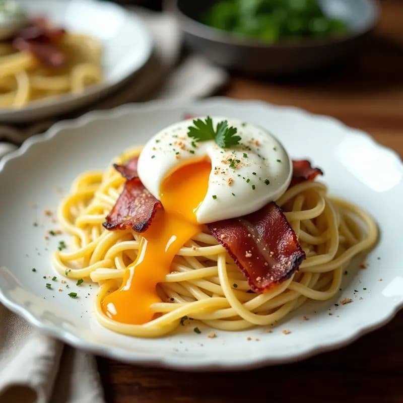 Pasta Carbonara de Coliflor y Bacon de Pavo: Receta Italiana Keto con Huevo Poché