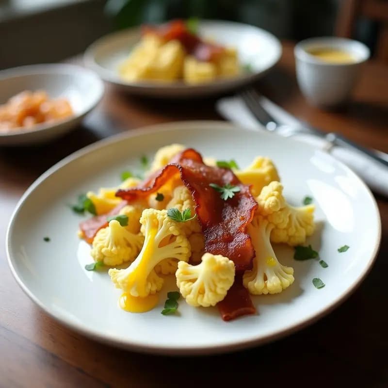 Pasta Carbonara de Coliflor con Tocino de Coco: Receta Keto Italiana Sin Lácteos en Airfryer
