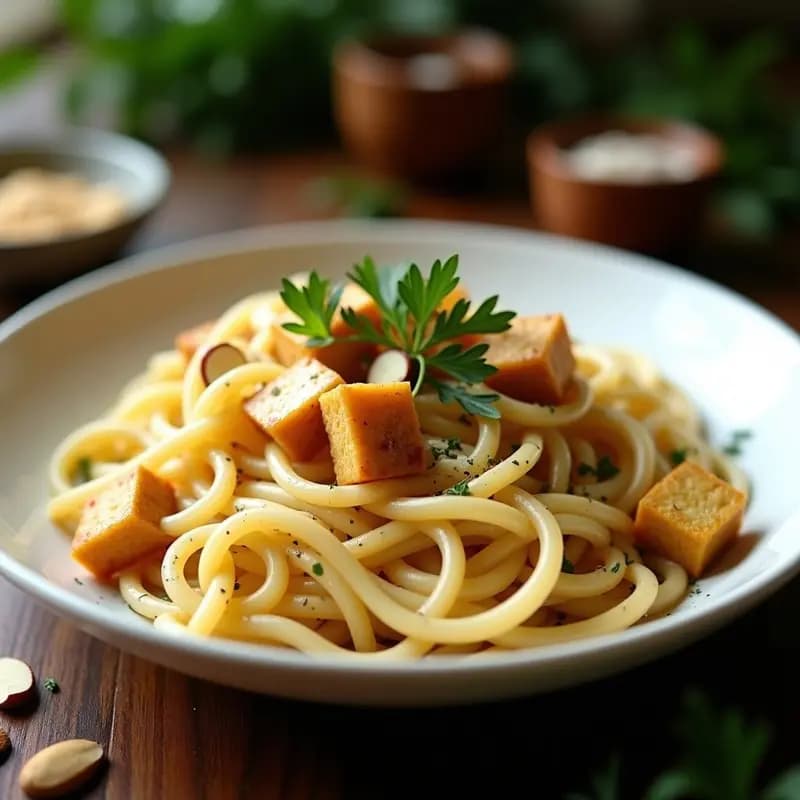 Pasta Carbonara de Coliflor y Tofu Ahumado: Receta Romana Vegana en 20 Minutos