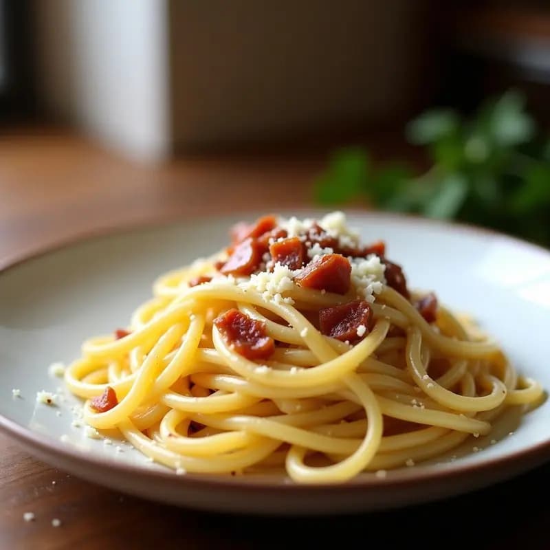 Pasta Carbonara con Panceta y Queso Pecorino: Receta Italiana Tradicional en 15 Minutos
