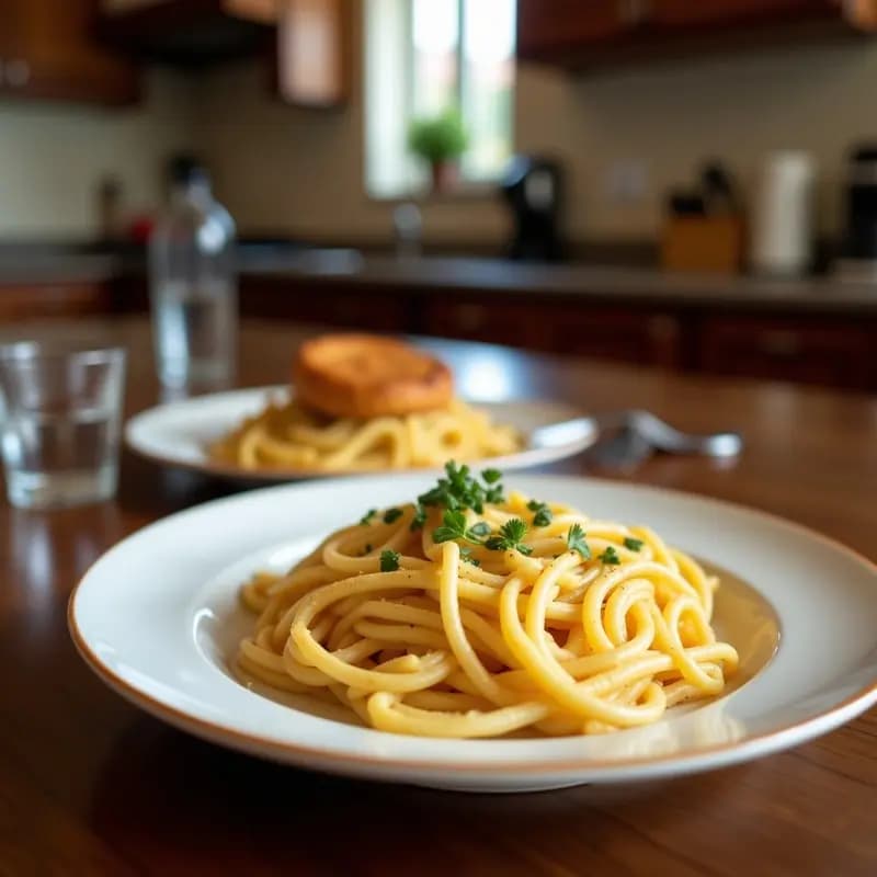 Pasta Carbonara con Tocineta Extra, Queso Parmesano y Huevo Frito: Receta Italiana con un Toque de Indulgencia