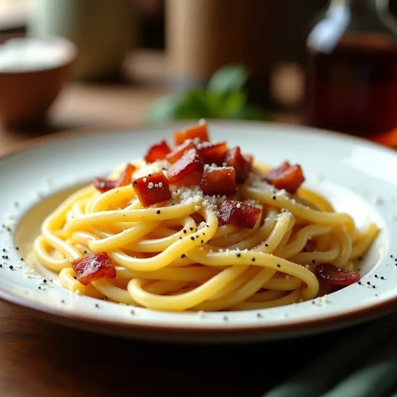 Pasta Carbonara con Tocino y Huevos: Receta Italiana Clásica y Cremosa