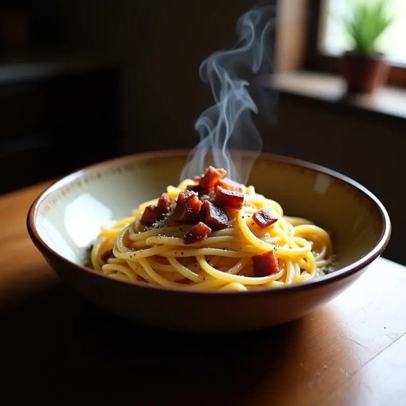 Pasta Carbonara con Tocino, Queso Parmesano y Salsa de Chocolate: Receta Italiana Rompedora