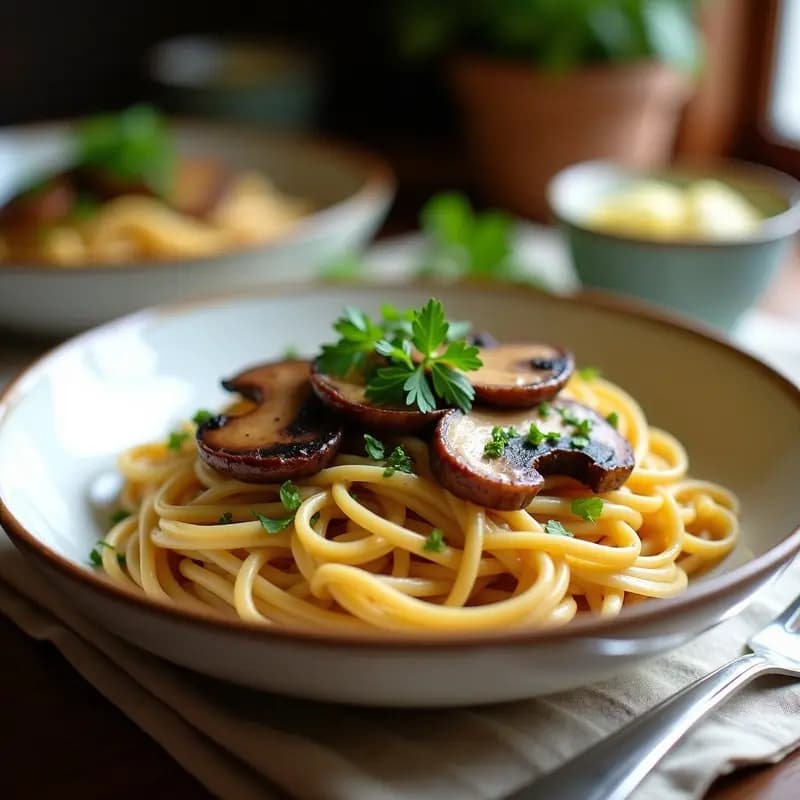 Pasta Carbonara Vegana con Champiñones y Tempeh: Receta Italiana Sin Lácteos