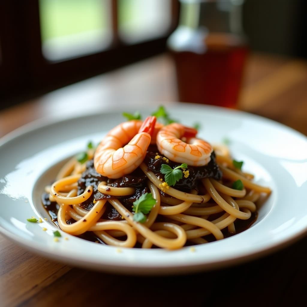 Pasta de Chocho con Salsa de Ajo Negro y Gambas: Receta Española Keto