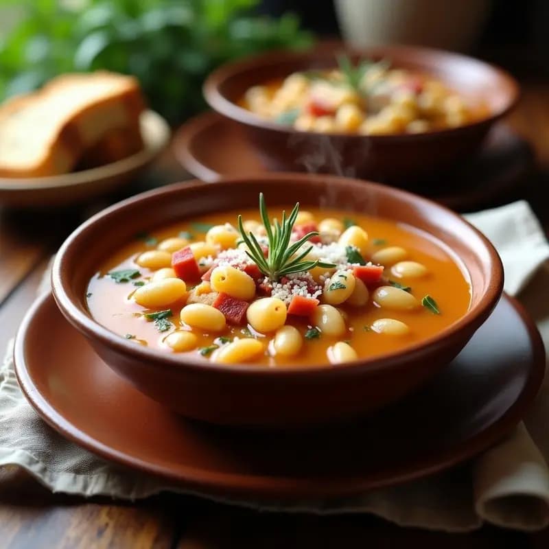 Pasta e Fagioli con Pancetta y Romero: Receta Italiana de Cuchara en Olla Exprés
