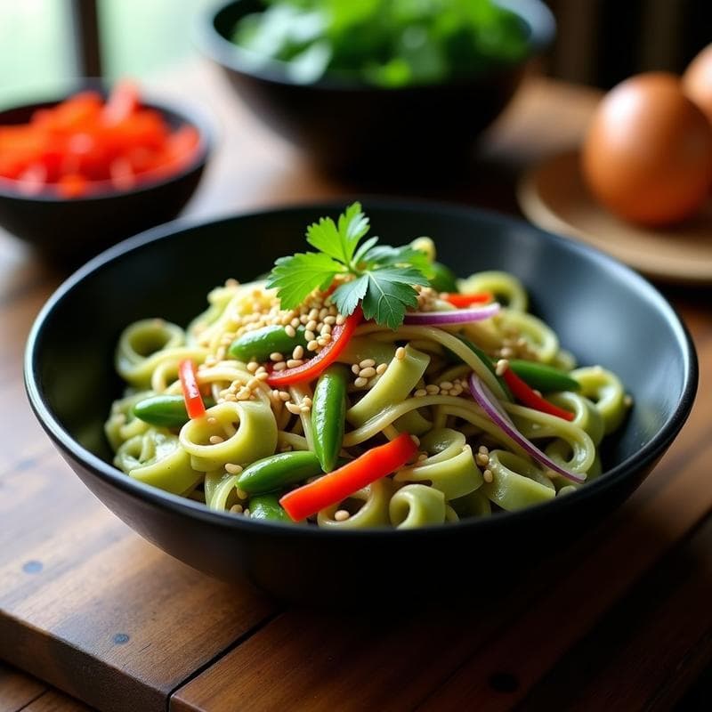 Pasta de Edamame con Salsa de Sesamo y Jengibre: Receta Sin Gluten en 15 Minutos