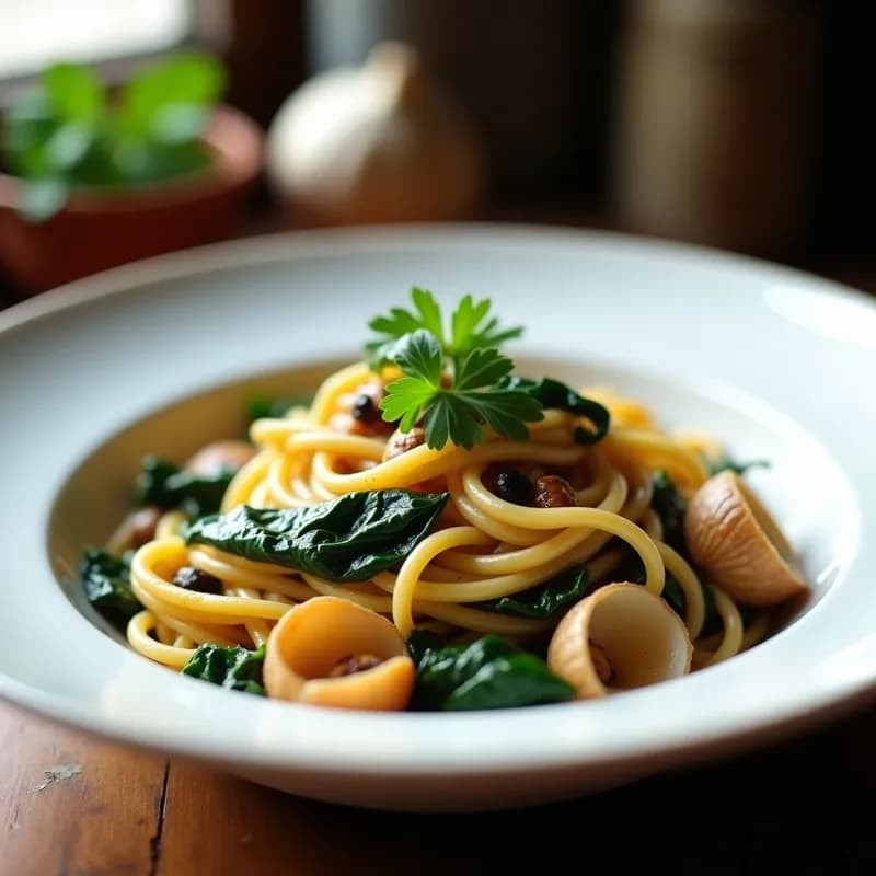 Pasta con Espinacas y Almejas al Ajo Negro: Receta Gourmet en 20 Minutos