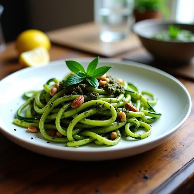 Pasta de Espirulina y Calabacín con Pesto de Albahaca Negra: Receta Low Carb y Detox en Thermomix