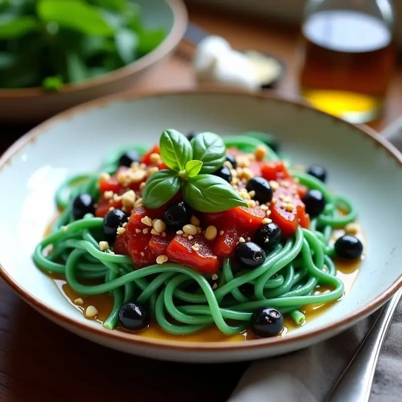 Pasta Fresca de Espirulina con Salsa de Tomate Seco: Receta Italiana Superfood