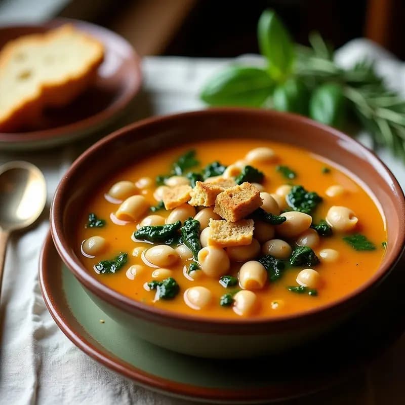 Pasta e Fagioli con Espinacas y Pan de Trigo Sarraceno: Sopa Italiana Vegana en Olla Lenta