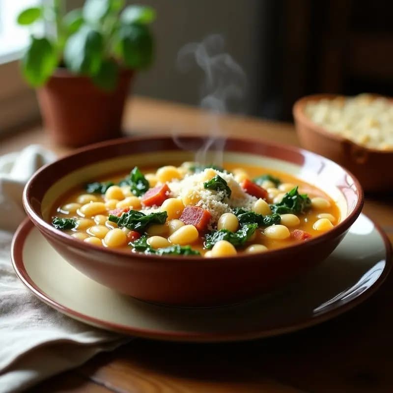 Pasta e Fagioli con Espinacas y Panceta: Receta Italiana Reconfortante en Olla Rápida