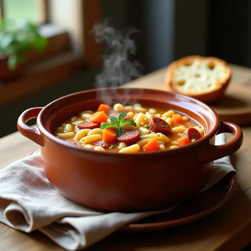 Pasta e Fagioli con Salchicha Vegana: Sopa Italiana Contundente y Sin Lácteos