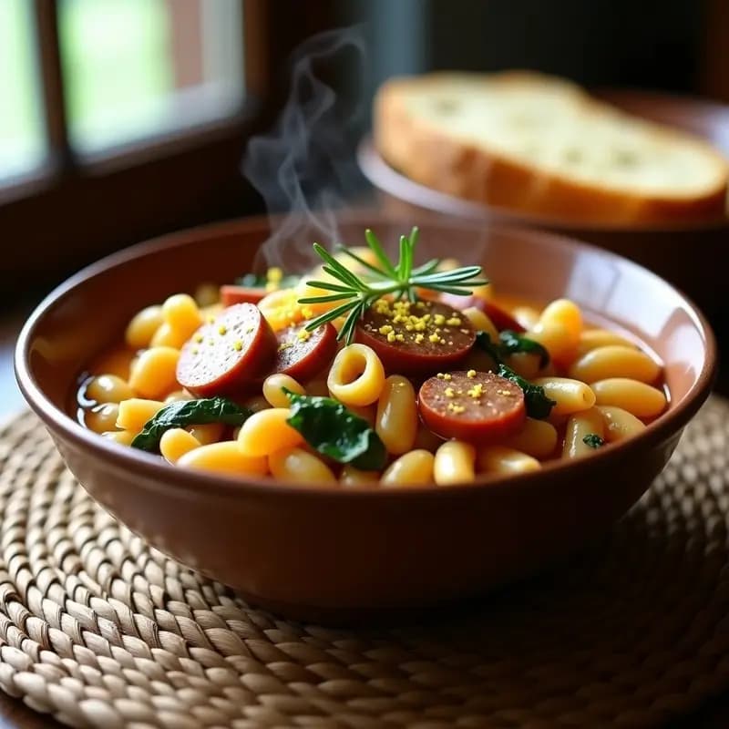Pasta e Fagioli con Salchicha Vegetal: Receta Italiana Vegana en Una Sola Olla