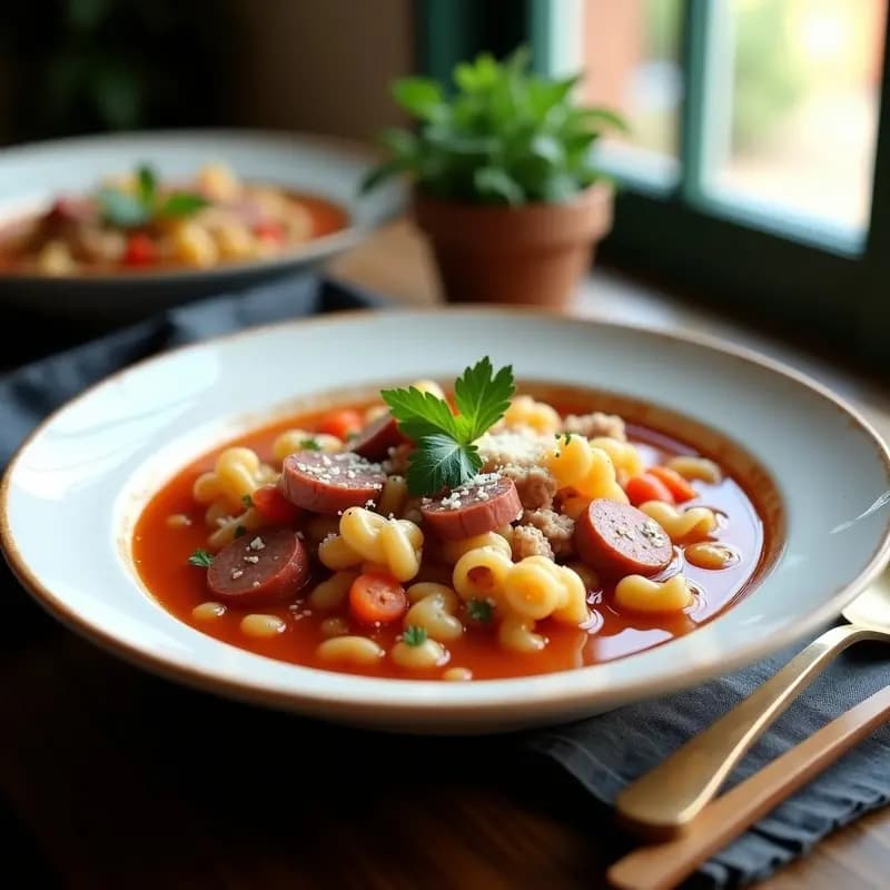 Pasta e Fagioli con Salchichas de Pavo: Receta Italiana Alta en Proteína y Keto